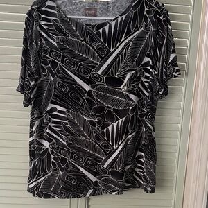Chico's Black and White Leaf Pattern Blouse